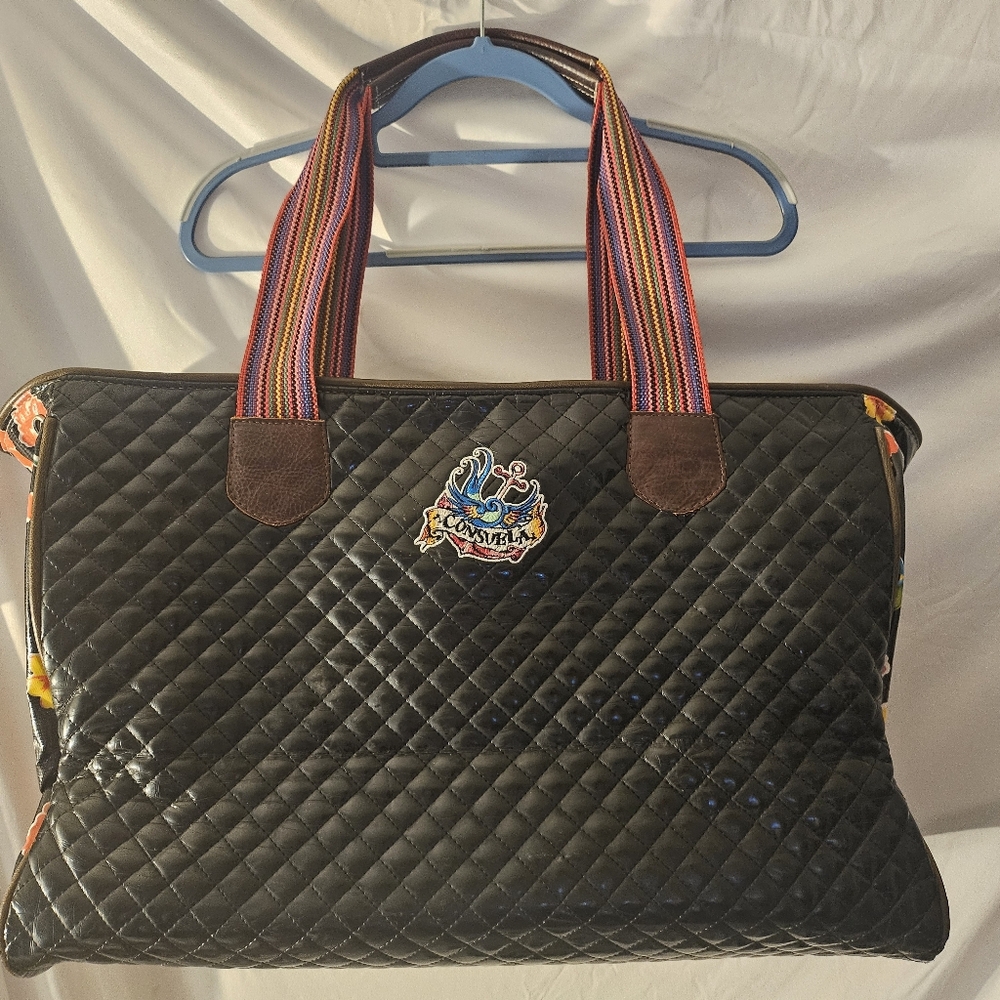 Consuela Black Quilted Tote with Multicolor‎ Straps